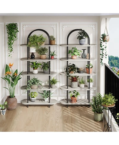 31.5 x 12 x 71 Inch 2-Pack Arched Bookshelf 5-Tier Bookcase, Iron Frame Engineered Wood Shelves for Living Room Office, Black Graphite Gray