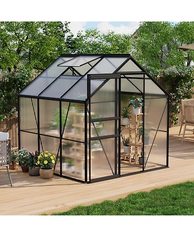 6 x Ft Walk-in Aluminum Greenhouse with 3 Sections, Outdoor Garden Plant House for Backyard Patio and Balcony, White/Green/Black