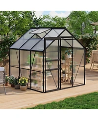 6 x Ft Walk-in Aluminum Greenhouse with 3 Sections, Outdoor Garden Plant House for Backyard Patio and Balcony, White/Green/Black