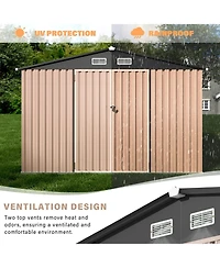 93x63x77 In Galvanized Steel Storage Shed, 6x8 Ft Metal Tool Room with/without Solar Light and Lockable Door for Backyard Patio, Grey/Brown