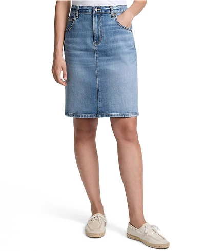 Lands' End Women's Soft Denim Classic 5 Pocket Above the Knee Skirt