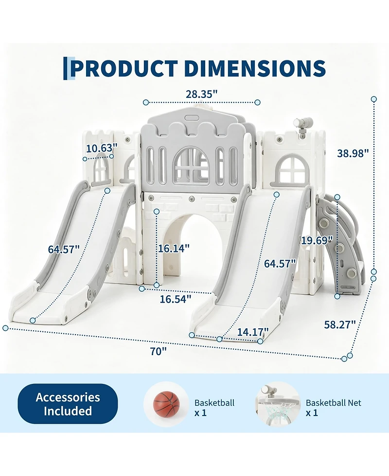 10-in-1 Freestanding Double Toddler Slide, Dual Side-by-Side Slide for Indoor Outdoor Playground, Hdpe Sturdy Climber Playset for Children Ages 1-3