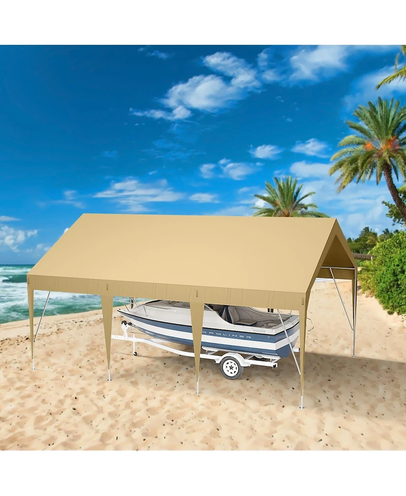 12 x 20/10 20 Ft Carport Canopy Cover, Heavy Duty Waterproof Uv Protected Car Shelter for Patio Parking Driveway, Green/Khaki