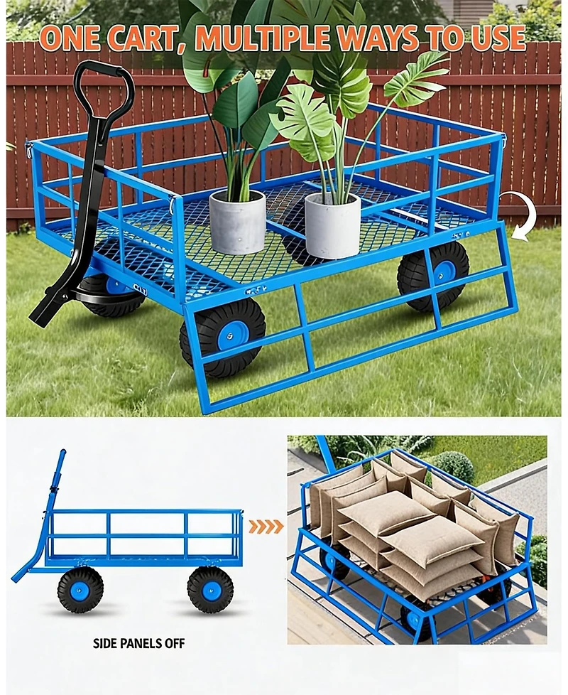 S/M/L/Xl Steel Garden Wheelbarrow, Heavy Duty Utility Cart with 500/900/1200/1400 lbs Capacity for Lawn Farm Garden, 7 Colors