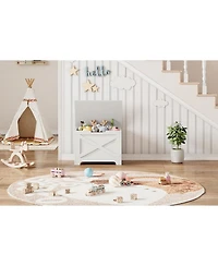 23.6 x 15.7 x 17.7 Inch Storage Stool with Engineered Wood and Shaped Legs, Entryway Bench for Bedroom Living Room, White/Brown