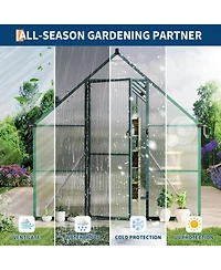 8 x 10 Ft Walk-in Greenhouse with Aluminum Frame and Pc Panels, Outdoor Sun Room for Garden Backyard Patio, Silver/Green