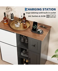 40"L x 20"D x 38.5"H Mini Fridge Stand Cabinet with Open Shelves Drawer and Cabinet, Kitchen Sideboard for Beverage Coffee Bar, Black/White