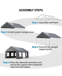 13 x 20 Ft Carport with 3 Doors 5 Windows, Heavy Duty Steel Frame Pe Fabric Car Canopy Garage for Car Truck Suv Outdoor Parking