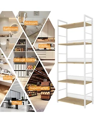24x12x61 in 5-Tier Steel Storage Shelf, Engineered Wood Shelves, Diamond Mesh Back, for Living Room Kitchen Office, White/Black