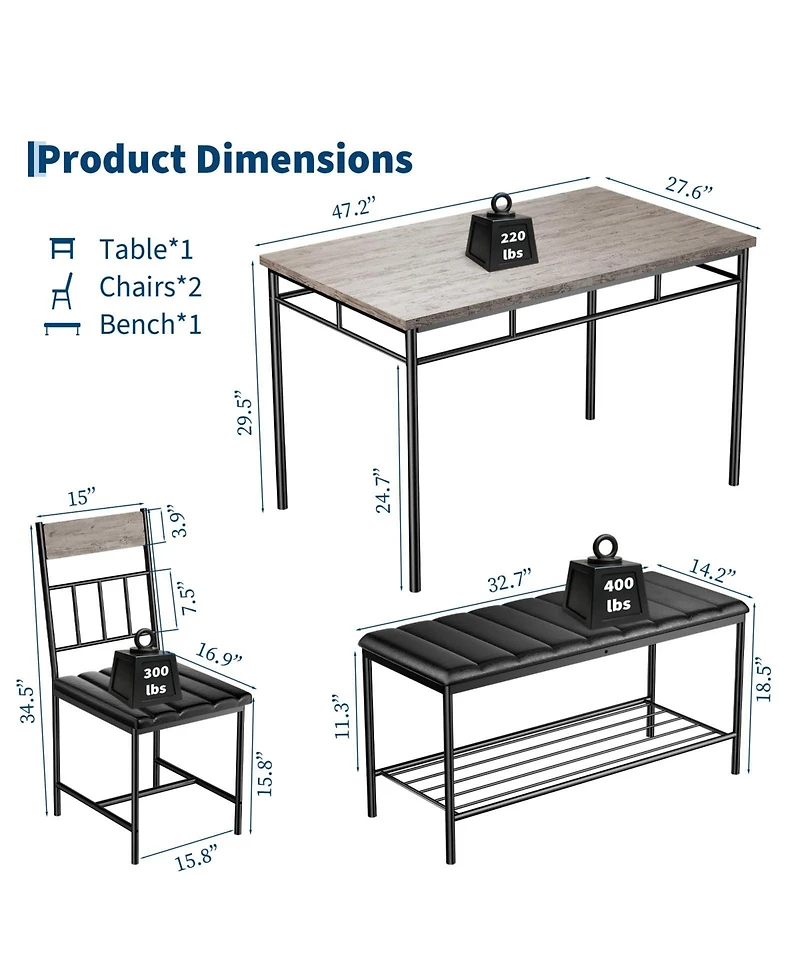 46"L Set of 4 Counter Height Bar Stools, Engineered Wood Kitchen Stools with Backless Design for Kitchen Island, Dining Counter, Teak/Black/Brown