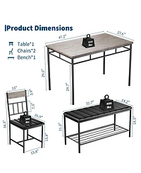 46"L Set of 4 Counter Height Bar Stools, Engineered Wood Kitchen Stools with Backless Design for Kitchen Island, Dining Counter, Teak/Black/Brown