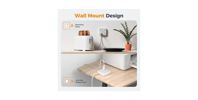 Tessan Wall Outlet Extender with 5Feet, 4 Outlets for Home, Office and Travel