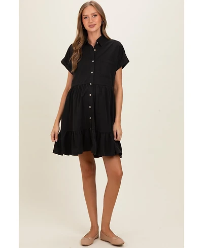 Pinkblush Women's Ash Black Button Down Mini Dress