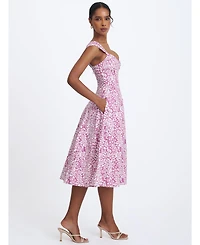 Miss Circle Women's Wynonna Mauve Cheetah Linen Keyhole Midi Dress