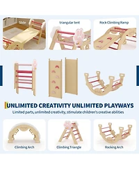 4 in 1 Toddler Climbing Toys Indoor with Ramp, Arch and Ladder, Triangle Set with Wood Construction, Climbing Set for Toddlers 1-3, Baby, Kids