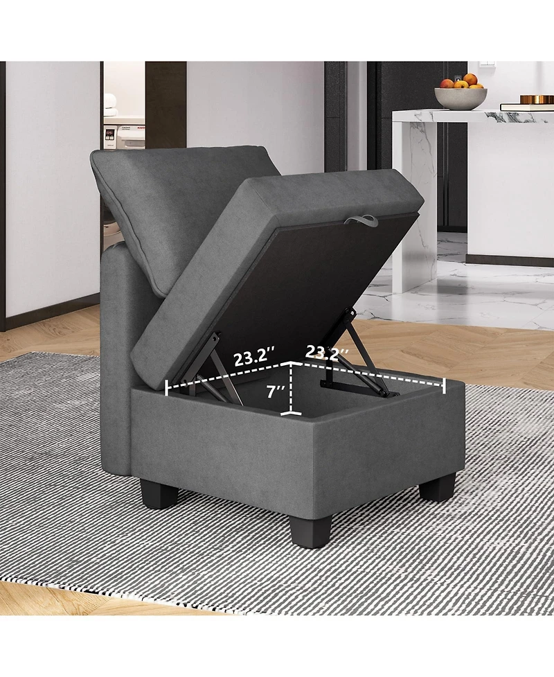 Folding Ottoman Footrest for Sectional Sofa, Soft Upholstered Cushion Stool for Living Room Bedroom Office and Dorm, Black/Gray
