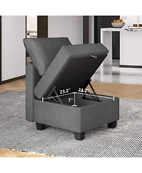 Folding Ottoman Footrest for Sectional Sofa, Soft Upholstered Cushion Stool for Living Room Bedroom Office and Dorm, Black/Gray