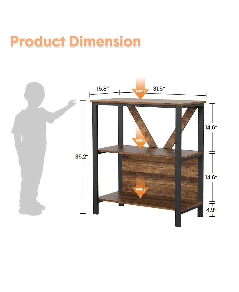 4/3 Tier Bookshelf with Led Light Strip, Iron Frame Open Bookcase, Storage Display Shelf for Living Room Bedroom Home Office, Grey/Brown