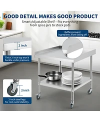 30/24 in. Stainless Steel Grill Prep Table with Wheels, Bbq Work Backsplash and Shelf, Outdoor Cooking Cart for Patio