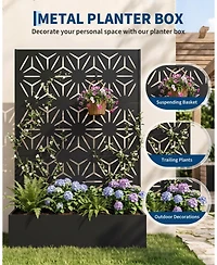 44 x 71 16 Steel Privacy Screen Planter Box, Decorative Metal Plant Holder for Backyard Patio Garden, Black