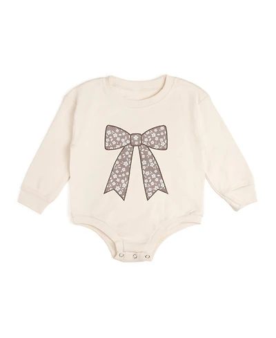 Sweet Wink Baby Girls Floral Bow Patch Long Sleeve Romper