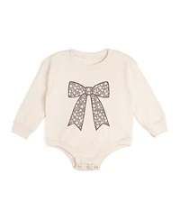 Sweet Wink Baby Girls Floral Bow Patch Long Sleeve Romper