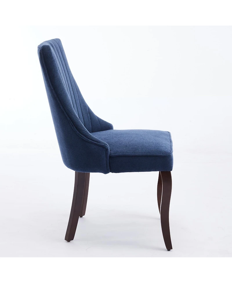 Flynama Set of 2 Rayon Flocking Linen High Back Curved Solid Wood Legs Adjustable Leveling Feet Dining Chairs