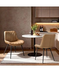 homfan Set of 4 Faux Leather Dining Chairs with Curved Backrest and Steel Legs