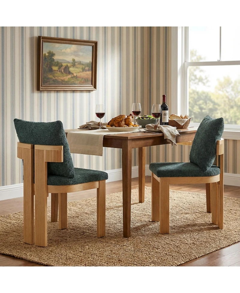 Flynama Set of 2 Boucle Fabric Dining Chairs, Rubber Wood Frame 250lbs Weight Capacity
