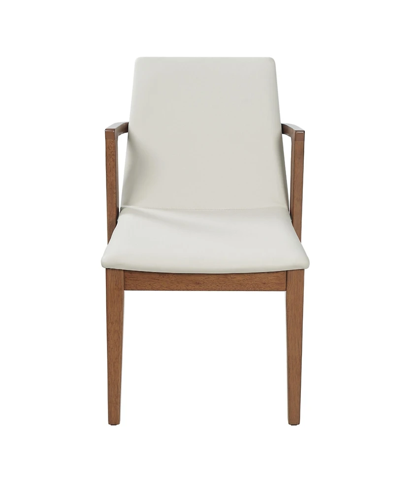 Flynama Set of 2 Mid-Century Modern Dining Armchairs Pu Upholstery with Walnut Rubber Wood Frame
