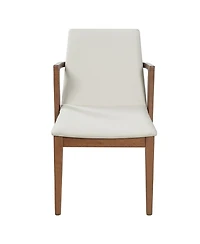 Flynama Set of 2 Mid-Century Modern Dining Armchairs Pu Upholstery with Walnut Rubber Wood Frame