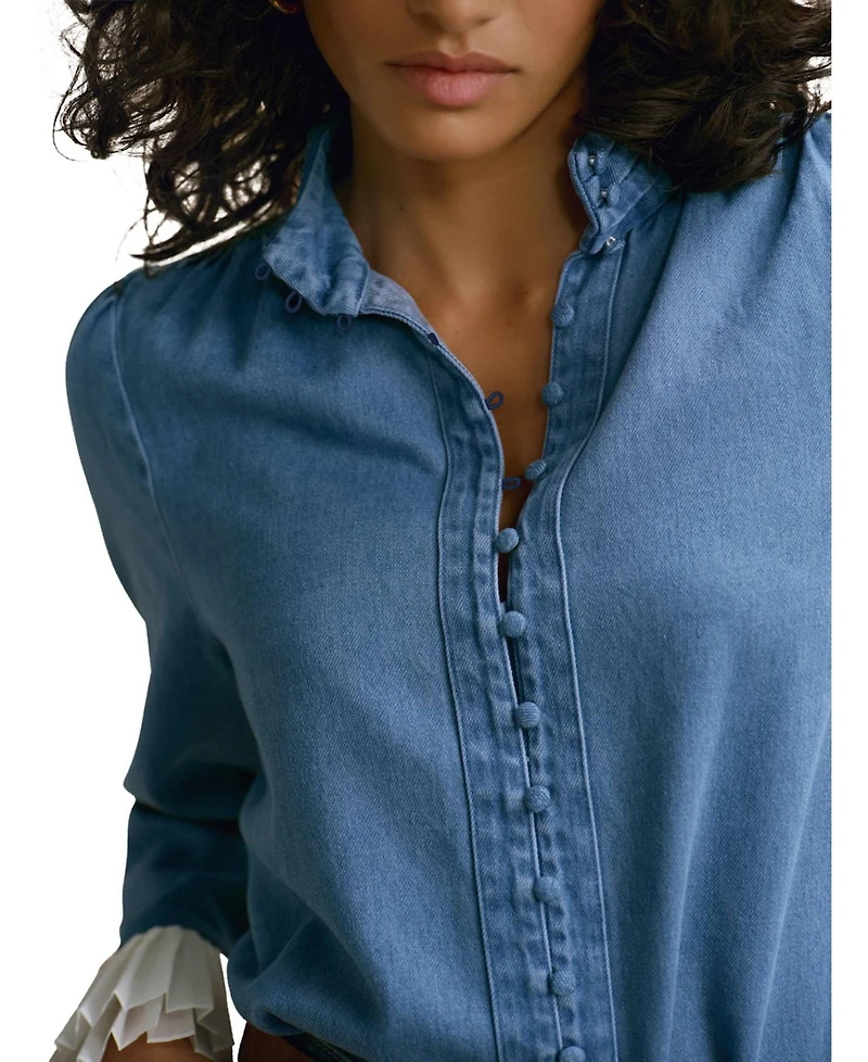 Mint Velvet Women's Denim Contrast Cuff Blouse