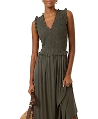 Mint Velvet Women's Shirred Ruffle Midi Dress