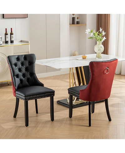 Flynama Collection Modern Dining Chairs Set of 2, High-End Tufted Upholstered Chair with Pu and Velvet Back