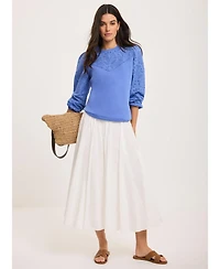 Mint Velvet Women's Cotton-Blend Broderie Blouson-Sleeve Sweatshirt