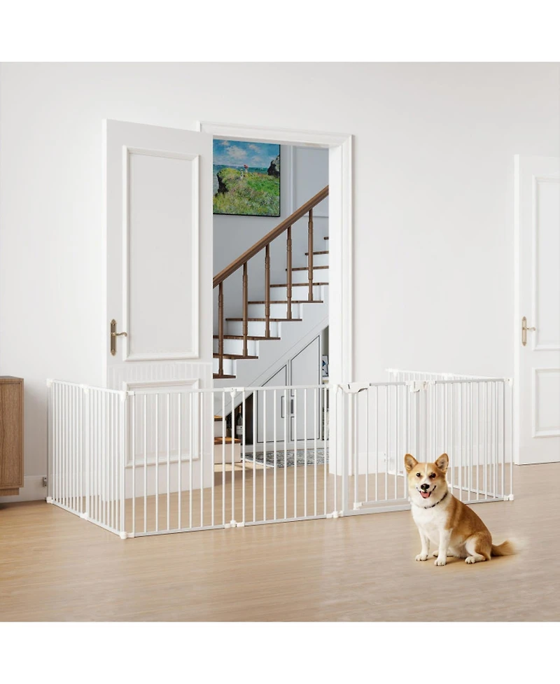 Sugift 8-Panel Extra Wide Pet Safety Gate with Auto-Close Door