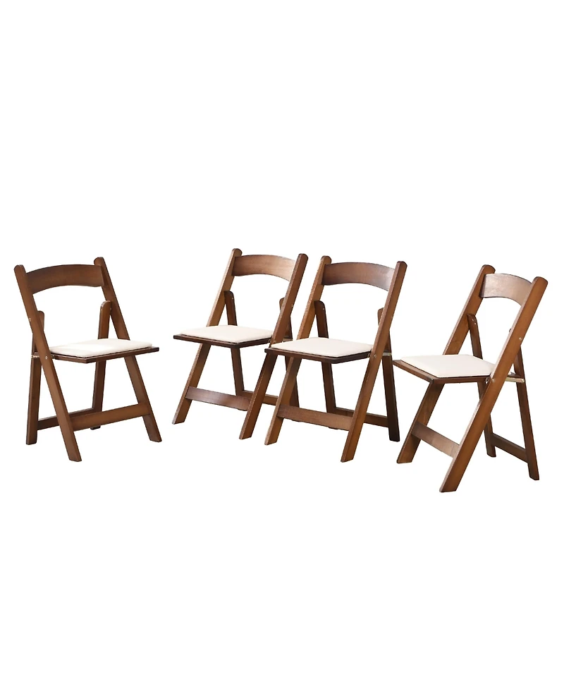 Flynama Set of 4 Solid Wood Folding Dining Chairs with Pu Leather Cushions, Walnut Finish, No Assembly