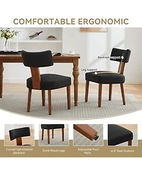 Flynama Set of 2 Linen Curved Wingback Dining Chairs, Rubber Wood Legs 250lbs Weight Limit