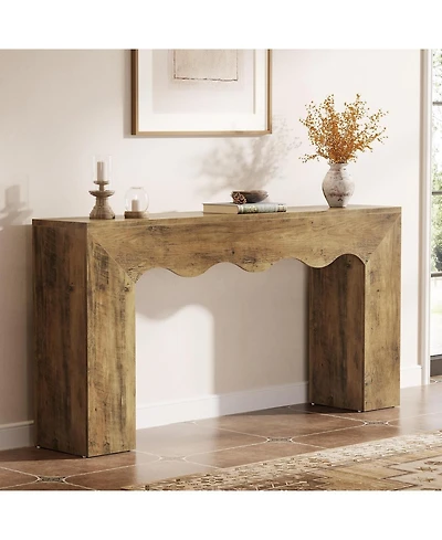 Tribesigns 63" Farmhouse Console Table with Wavy Edge and Storage