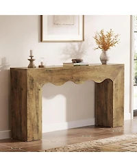 Tribesigns 63" Farmhouse Console Table with Wavy Edge and Storage