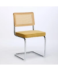 Flynama Set of 2 Cane Back Cantilever Dining Chairs, Velvet Upholstered Chrome Double Steel Pipe Base 360 Lbs Capacity