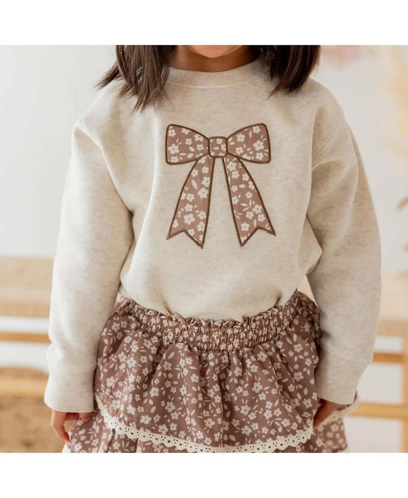 Sweet Wink Little Girls Mocha Floral Bow Patch Sweatshirt
