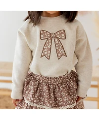 Sweet Wink Little Girls Mocha Floral Bow Patch Sweatshirt