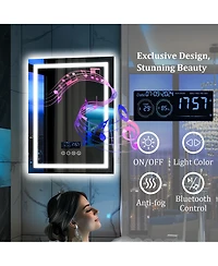 Luvodi 28"x36" Smart Led Bathroom Mirror with Bluetooth Speaker Temperature Display Front-lit, Backlight, Anti-Fog