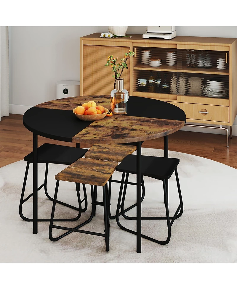 Mecale 5-Piece Round Dining Set with 47-Inch Table and 4 Stools