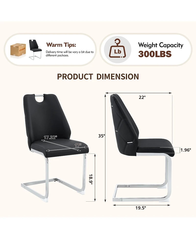 Flynama Set of 2 Mesh Pu High Back Dining Chairs, Back Ring Chrome Pull Handle Solid Iron Frame