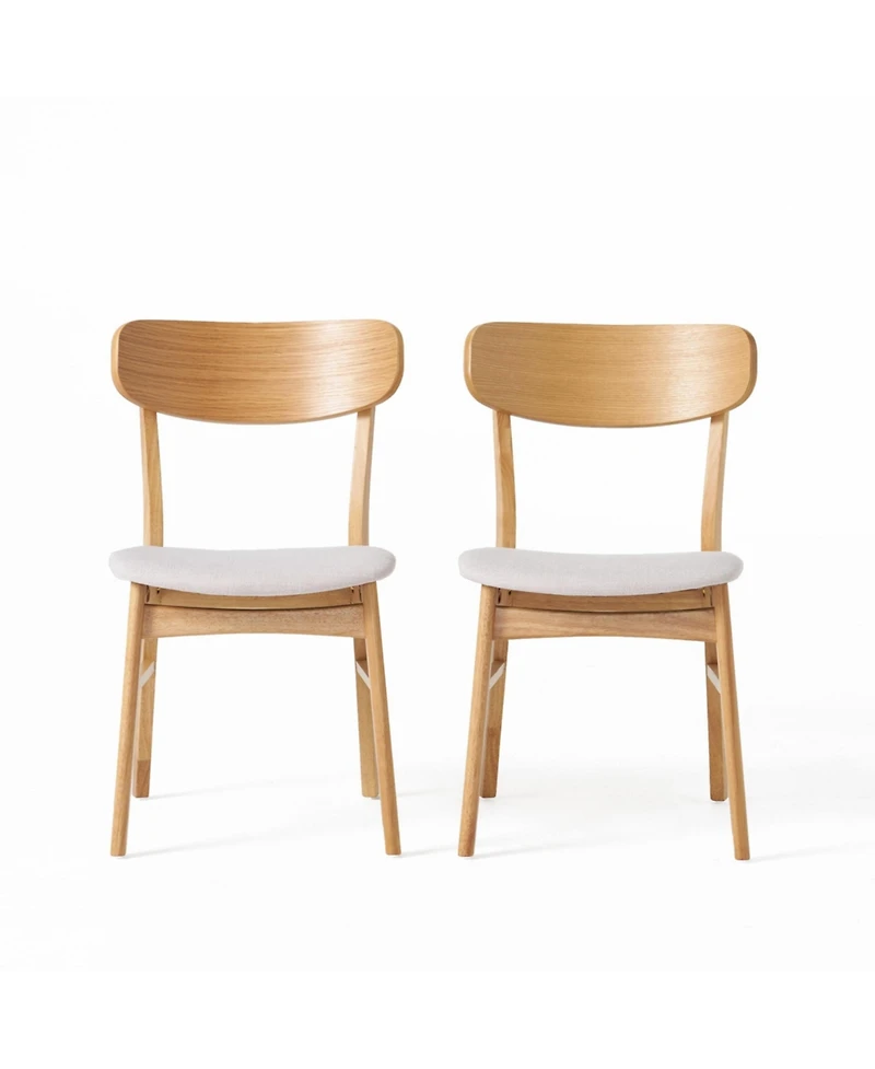 Flynama Set of 2 Minimalist Light Fabric Dining Chairs, Solid Rubberwood Legs
