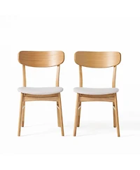 Flynama Set of 2 Minimalist Light Fabric Dining Chairs, Solid Rubberwood Legs