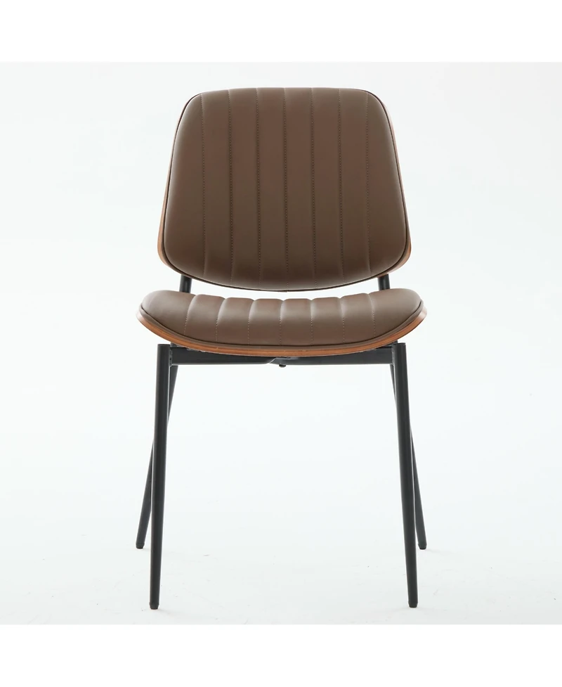Flynama Set of 2 Mid Century Modern Faux Leather Dining Chairs with Walnut Bentwood Back and Metal Legs
