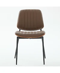 Flynama Set of 2 Mid Century Modern Faux Leather Dining Chairs with Walnut Bentwood Back and Metal Legs